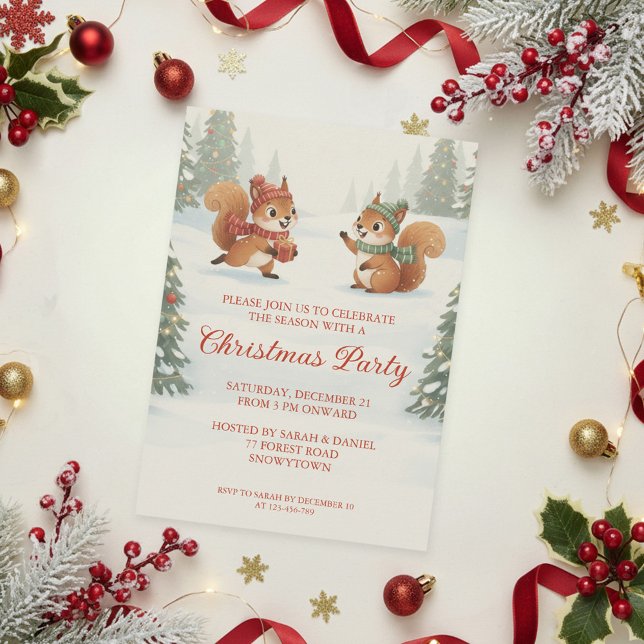 Invitación Playful Squirrels in Christmas Winter Forest (Subido por el creador)