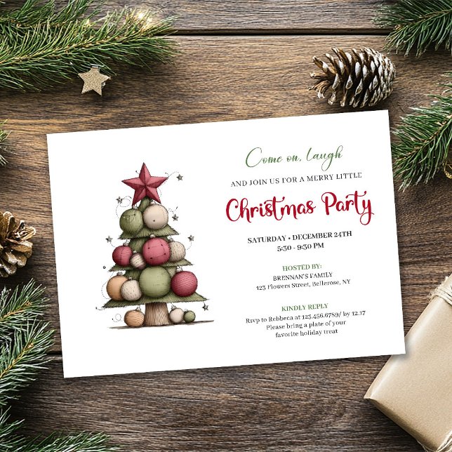 Invitación Playful Watercolor Christmas Tree Holiday Invite (Playful Watercolor Christmas Tree Holiday Invite)