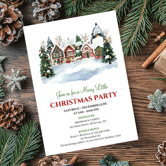 Invitación Playful watercolor winter scene Christmas party  (Playful watercolor winter scene Christmas party card)