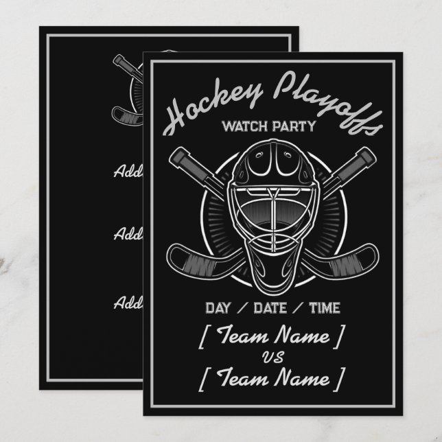 Invitación Playoffs de hockey Black And White (Anverso / Reverso)