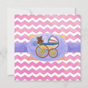 Invitación Plaza Baby Shower de Chevron rosa