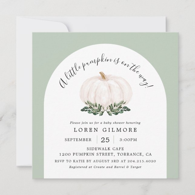 Invitación Plaza Baby Shower de la caída de la calabaza blanc (Anverso)