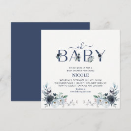 Invitación Plaza Baby Shower de Navy Blue Boho Floral Boy