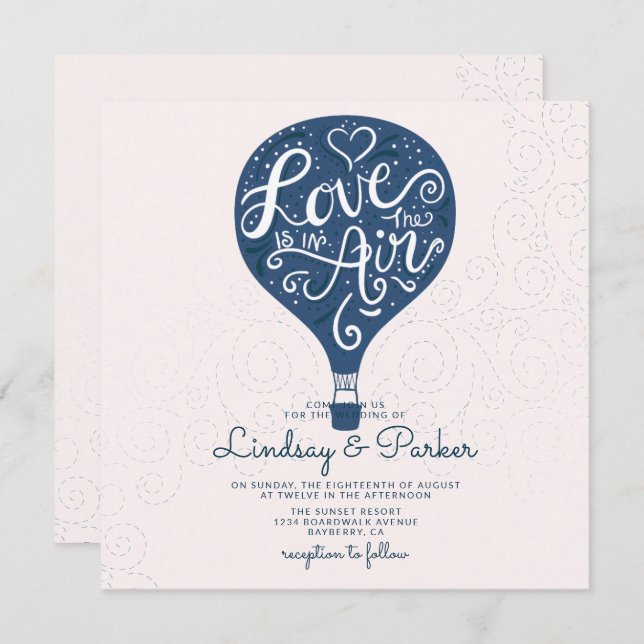 Invitación Plaza Boda Azul de la Marina de Amor Leída Mano (Anverso / Reverso)
