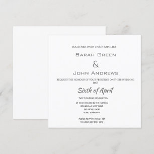 Invitación Plaza Boda blanco simple y elegante