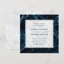 Invitación Plaza Boda de la Marina Azul de Mármol Blanco