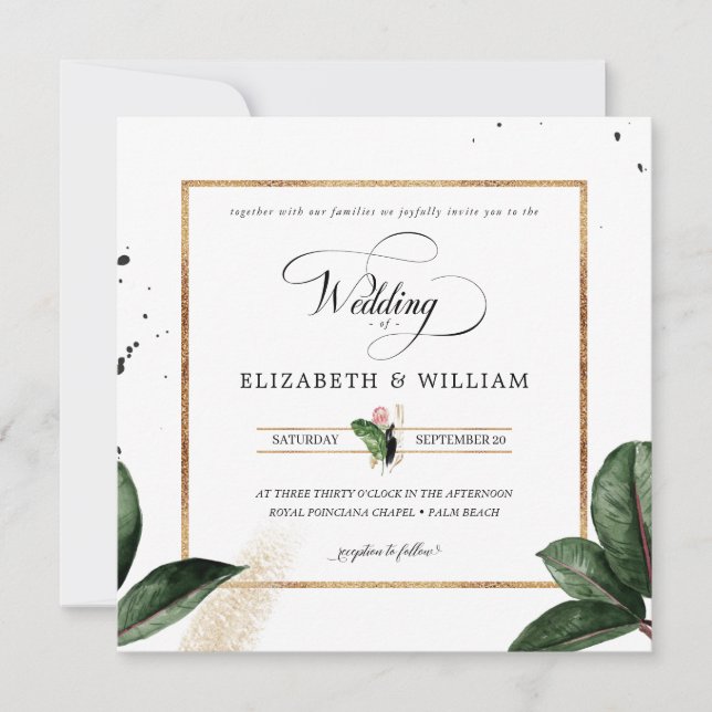 Invitación Plaza Boda de las hojas tropicales de verano (Anverso)