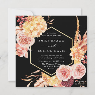 Invitación Plaza Boda floral de oro de Terracota Borgoña