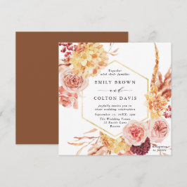 Invitación Plaza Boda floral de oro de Terracota Borgoña