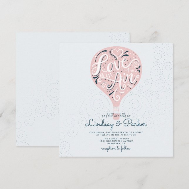 Invitación Plaza Boda rosa de luz de amor con letra manual (Anverso / Reverso)