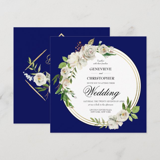 Invitación Plaza Boda Royal Floral Gold (Anverso / Reverso)