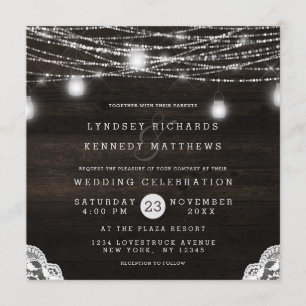 Invitación Plaza Boda Rústica de madera y encaje de roble
