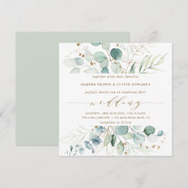 Invitación Plaza de Boda botánico elegante dorada y verde
