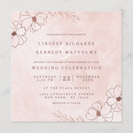 Invitación Plaza de Boda floral de Relieve metalizado dorado