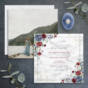 Invitación Plaza de la foto de la floral floral de oro azul t