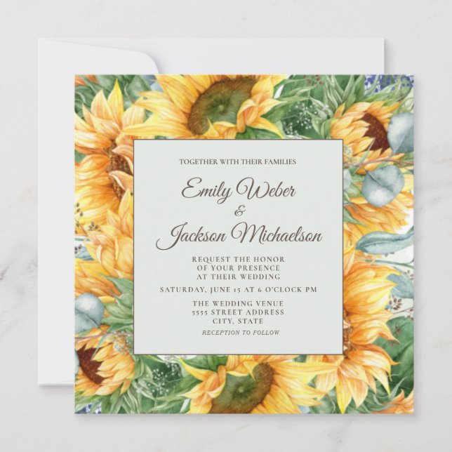 Invitación Plaza de los girasoles Eucalyptus Boda (Anverso)