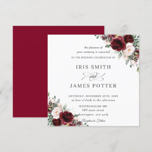 Invitación Plaza del Boda floral Rubor en Borgoña clásica