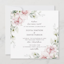 Invitación Plaza floral | Roses rosados de color de agua 