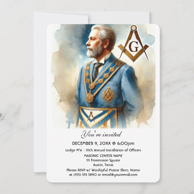 Invitación Plaza Masonería Freemason y Masonic Compass (Anverso)