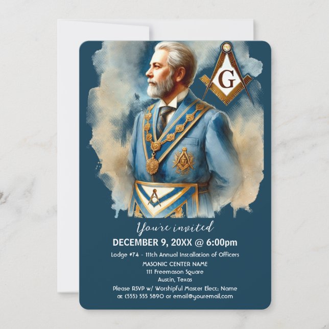 Invitación Plaza Masonería Freemason y Masonic Compass (Anverso)