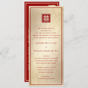 Invitación Plaza roja doble felicidad Boda chino de oro