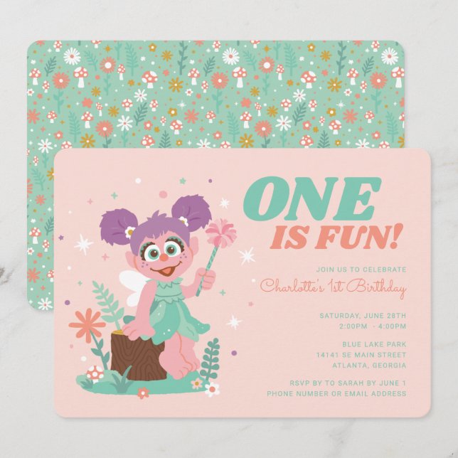 Invitación Plaza Sésamo - Abby Cadabby | Uno es cumpleaños di (Anverso / Reverso)
