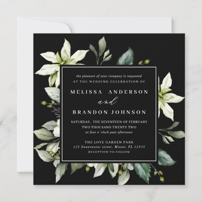 Invitación Plaza verde | Boda botánico acuarela (Anverso)