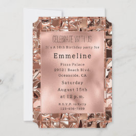 Invitación Plazas de oro Glam Rosa