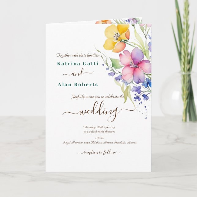 Invitación plegada amarilla amarilla amarilla con  (Anverso)