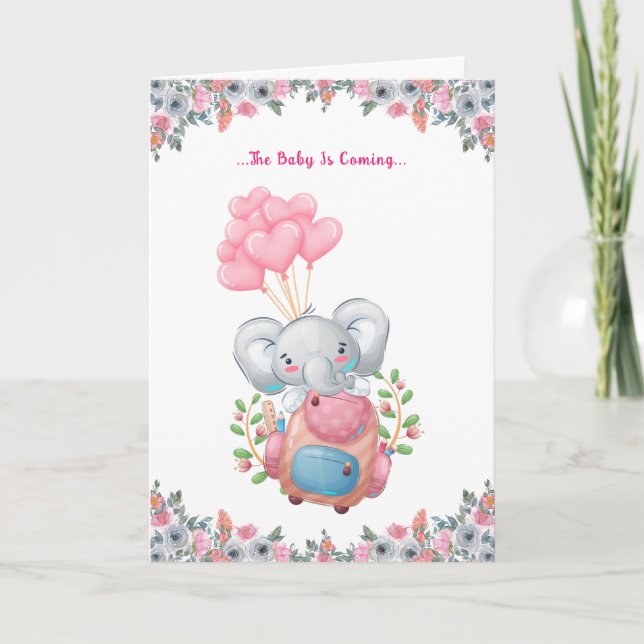 Invitación Plegada para Baby Shower de Elefante Ro (Anverso)