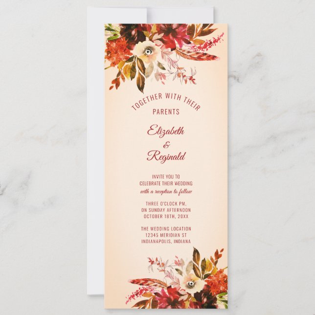 Invitación Plendor De Otoño Acuarela Floral De Marfil De Mayo (Anverso)
