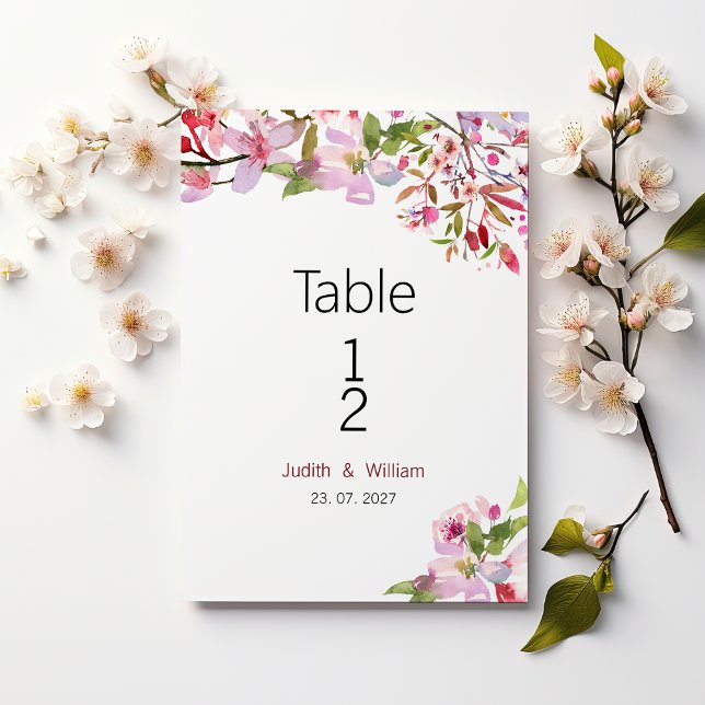 Invitación Pleno verano de florecimiento de cerezo rosa botán (Botanical pink cherry blossom summer Table Numbers )