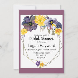 Invitación Plomo de color de agua Marco dorado amarillo gris 