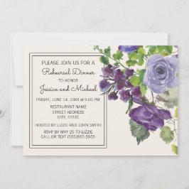 Invitación Plomo Morado Acuarela Floral Ensayo de marfil
