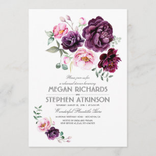 Invitación Plomo Morado Floral Acuarela Ensayo Cena