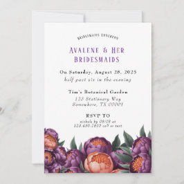 Invitación Plum and Naranja Paint Peony Bridesmaids Luncheon