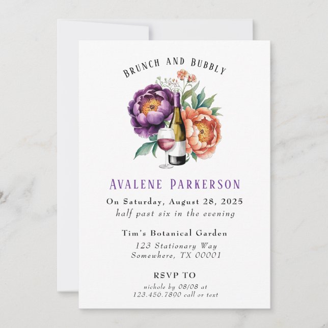 Invitación Plum and Naranja Paint Peony Bridesmaids Luncheon (Anverso)