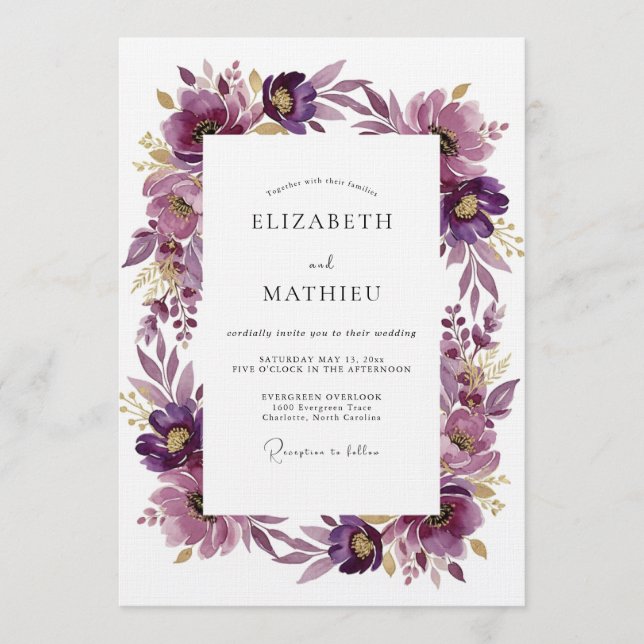 Invitación Plum Artistic Blossom Wedding (Anverso)