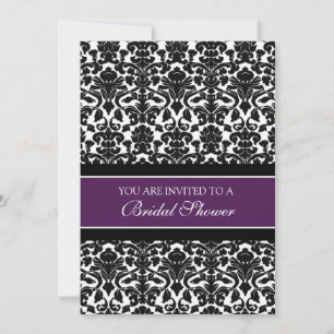 Invitación Plum Black Damask Bridal Shower Invitation Cards