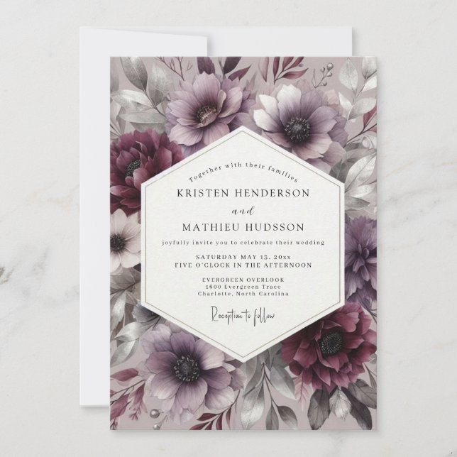 Invitación Plum Bloom Moody Romance Wedding (Anverso)