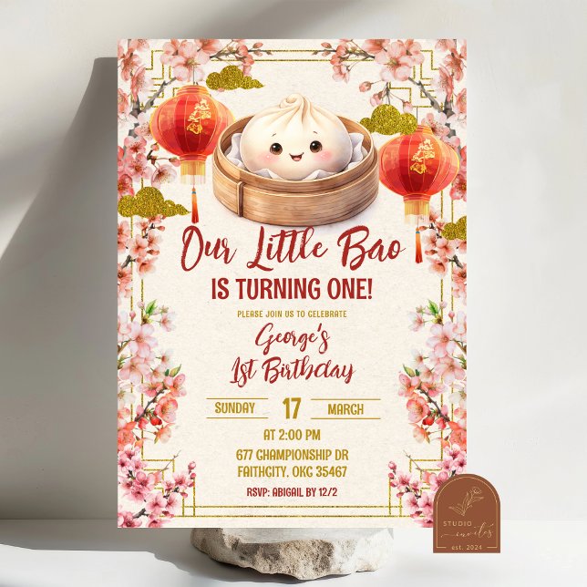 Invitación  Plum Blossom Chinese Bao 1st Birthday (Subido por el creador)