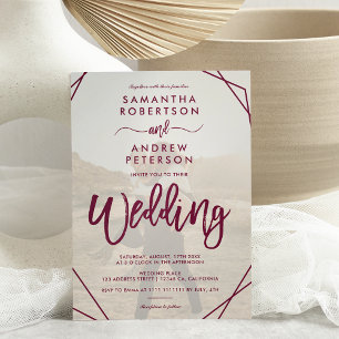 Invitación Plum boho frame simple photo script boda