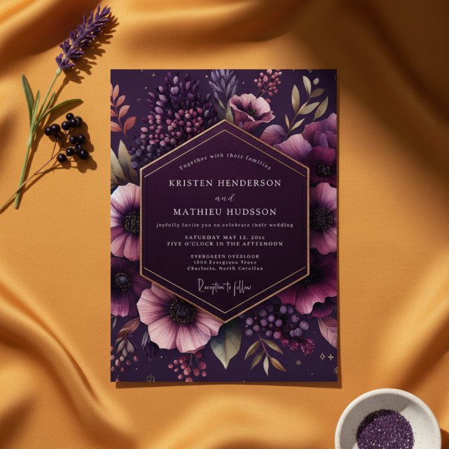 Invitación Plum Botanical Bloom Wedding (Subido por el creador)