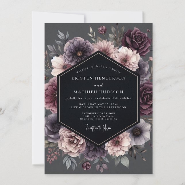 Invitación Plum Botanical Moody Romance Wedding (Anverso)
