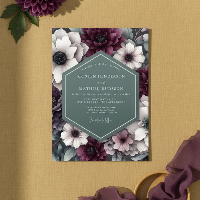 Invitación Plum Botanical Moody Wedding (Subido por el creador)