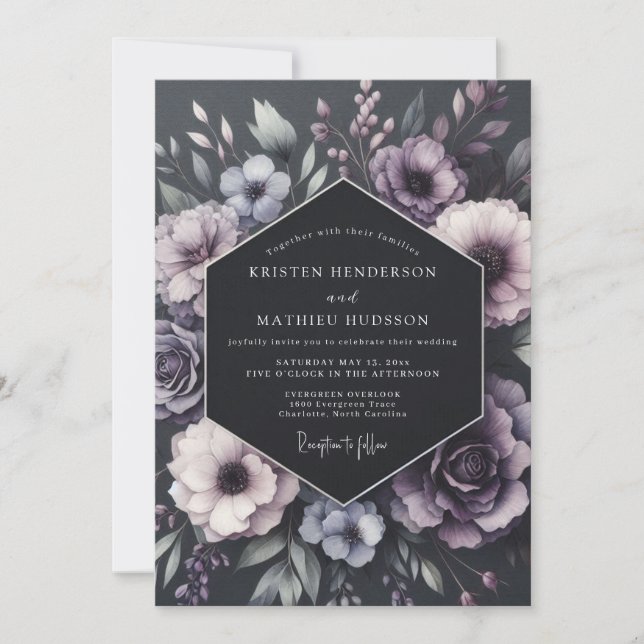 Invitación Plum Botanical Romance Wedding (Anverso)