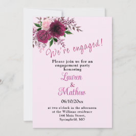 Invitación Plum Burgundy Rubor Pink Floral Engagement Party I