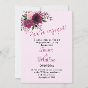 Invitación Plum Burgundy Rubor Pink Floral Engagement Party I