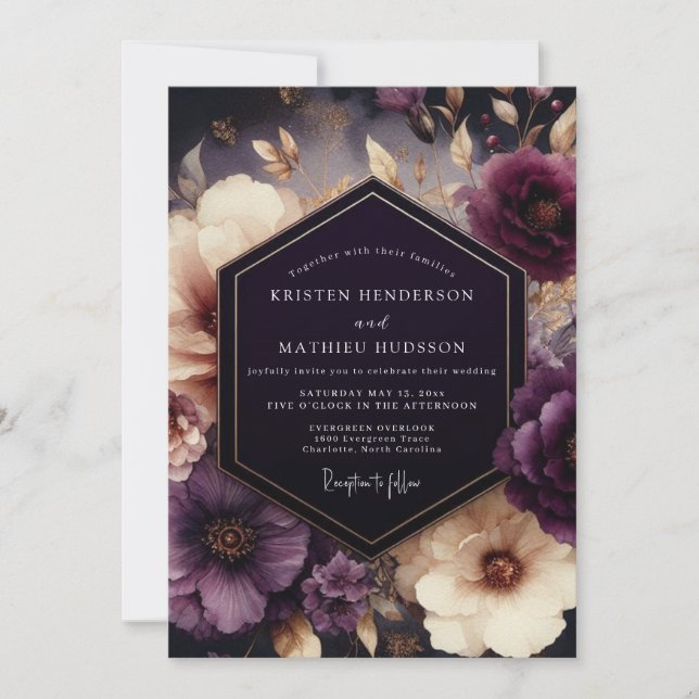 Invitación Plum Chiaroscuro Bloom Wedding (Anverso)