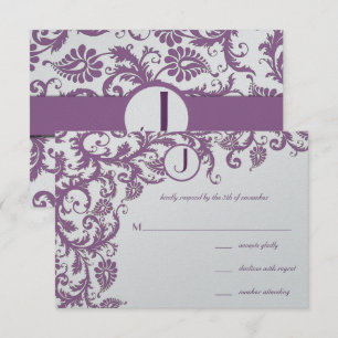 Invitación Plum Damask Monograma Boda